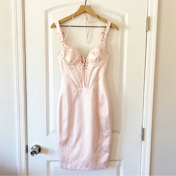 HOUSE OF CB Marsha Ballet Pink Satin Corset Bodycon Mini Dress XS - Picture 5 of 15
